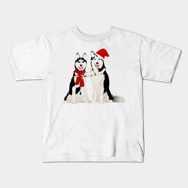 cute winter huskies, Husky in the Santa Claus hat Kids T-Shirt by NinoRc